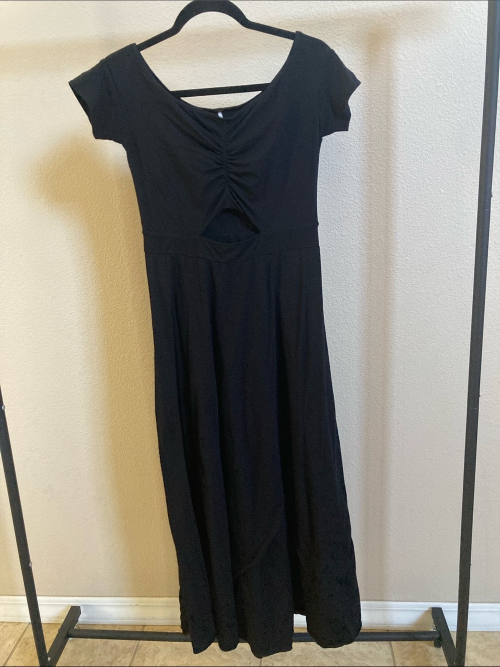 Free People Black Maxi Dress with Ruched Front and Keyhole